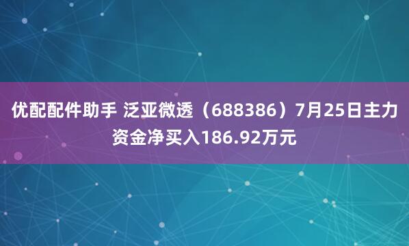 优配配件助手 泛亚微透（688386）7月25日主力资金净买入186.92万元